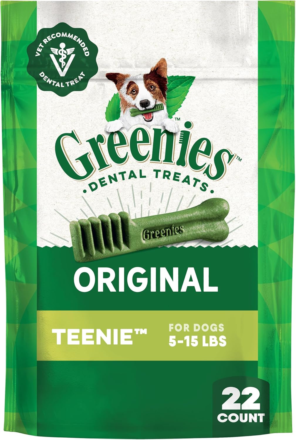 Greenies Veterinarian-Recommended Natural Dental Dog Treats Regular Size, Original Flavor, 6 oz. Pack, 22 Count