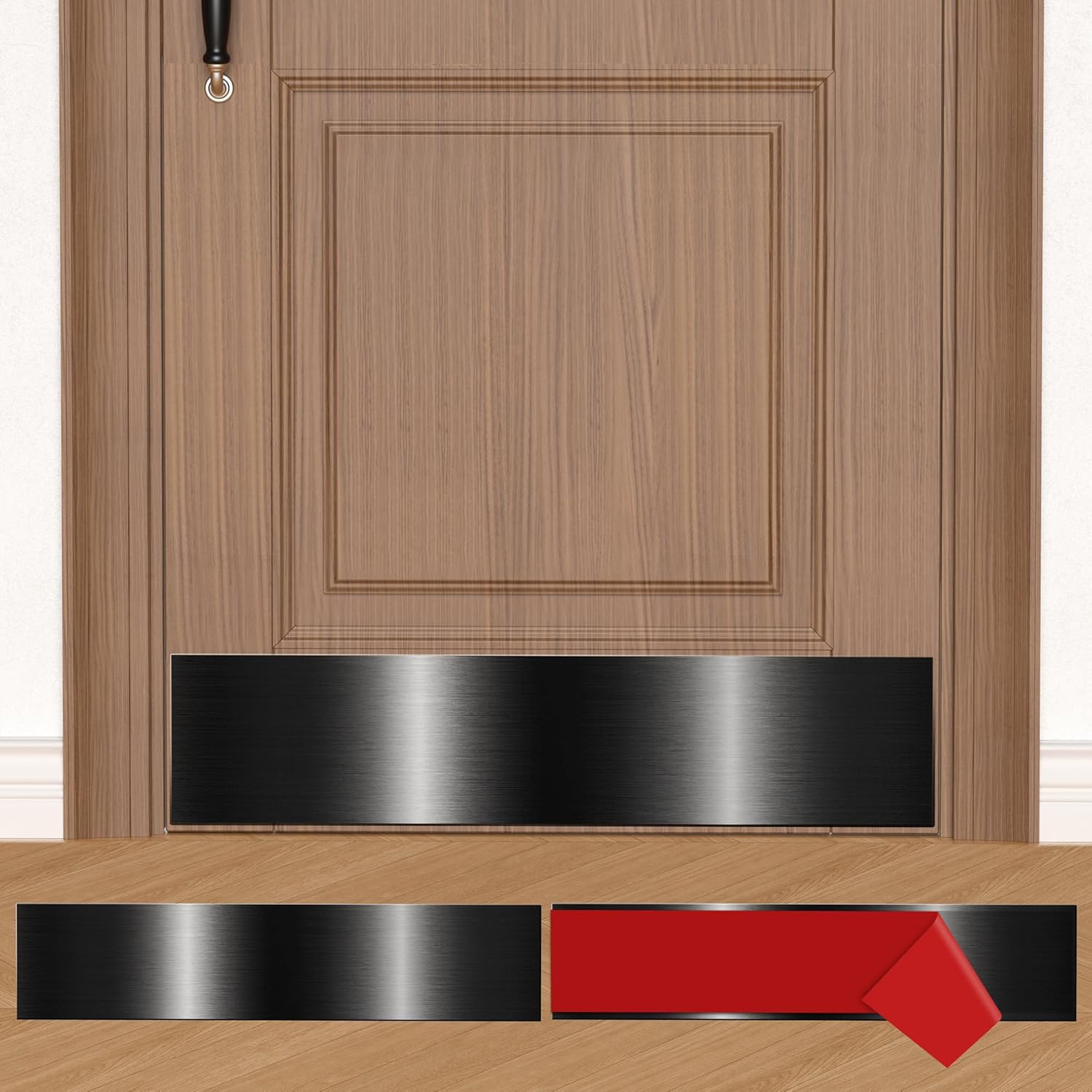 2 Sets 8 x 36" Door Kick Plate for Bottom of Door, Easy Self-Adhesive Durable Protection & Elegant Decor Kick Plates for Exterior Doors, Metal Stainless Steel Bright Black
