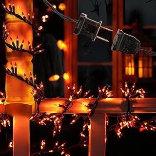 Brizled Orange Halloween Lights, 300 Count Halloween Garland Lights Connectable, Amber Incandescent Halloween Lights, UL Certified Mini Light String Black Wire for Fall Indoor Outdoor Fence Tree Decor
