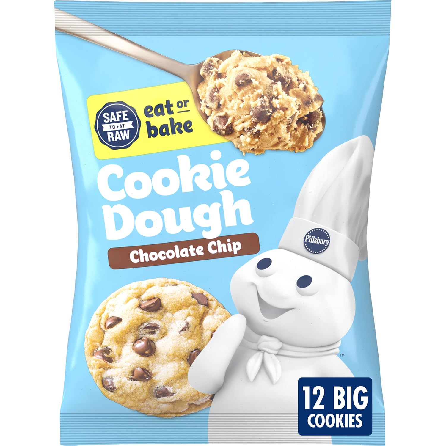 Pillsbury Chocolate Chip Refrigerated Cookie Dough, 12 Big Cookies, 16 oz