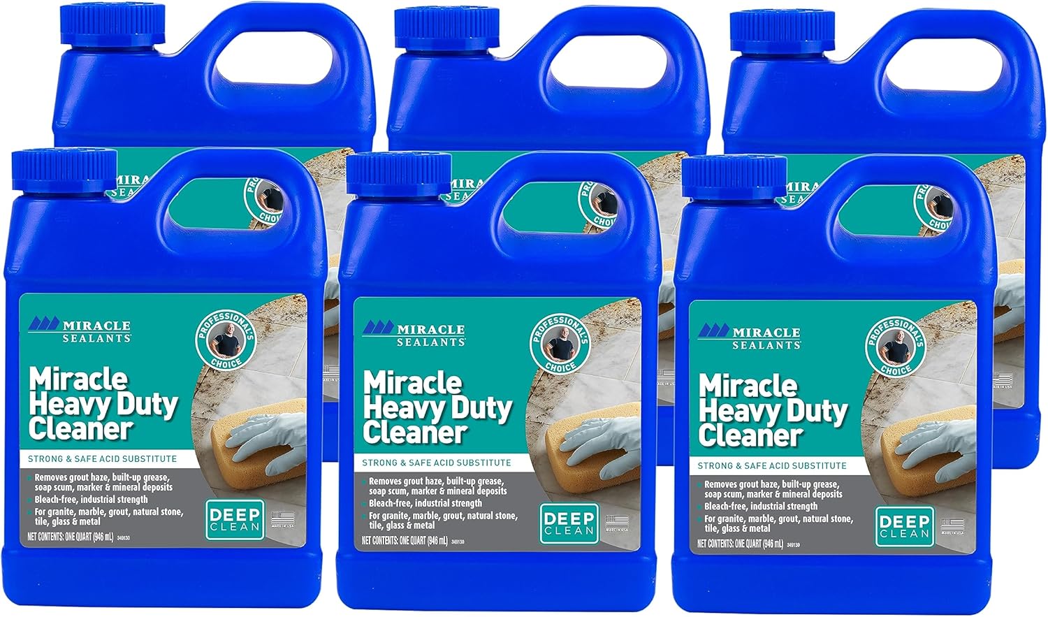 Miracle Sealants Miracle Heavy Duty Tile & Stone Cleaner, Grout Haze Remover, Non-Acidic, Quart, 6 Pack
