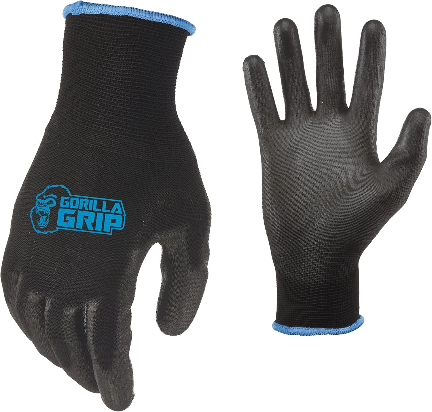Gorilla Grip Work Gloves, Never Slip Maximum Grip All-Purpose, Gloves for Men, Superior in Wet, Dry, Oily Conditions, Polymer Palm, Large Size, 1 Pair, Black/Blue| 25053-26