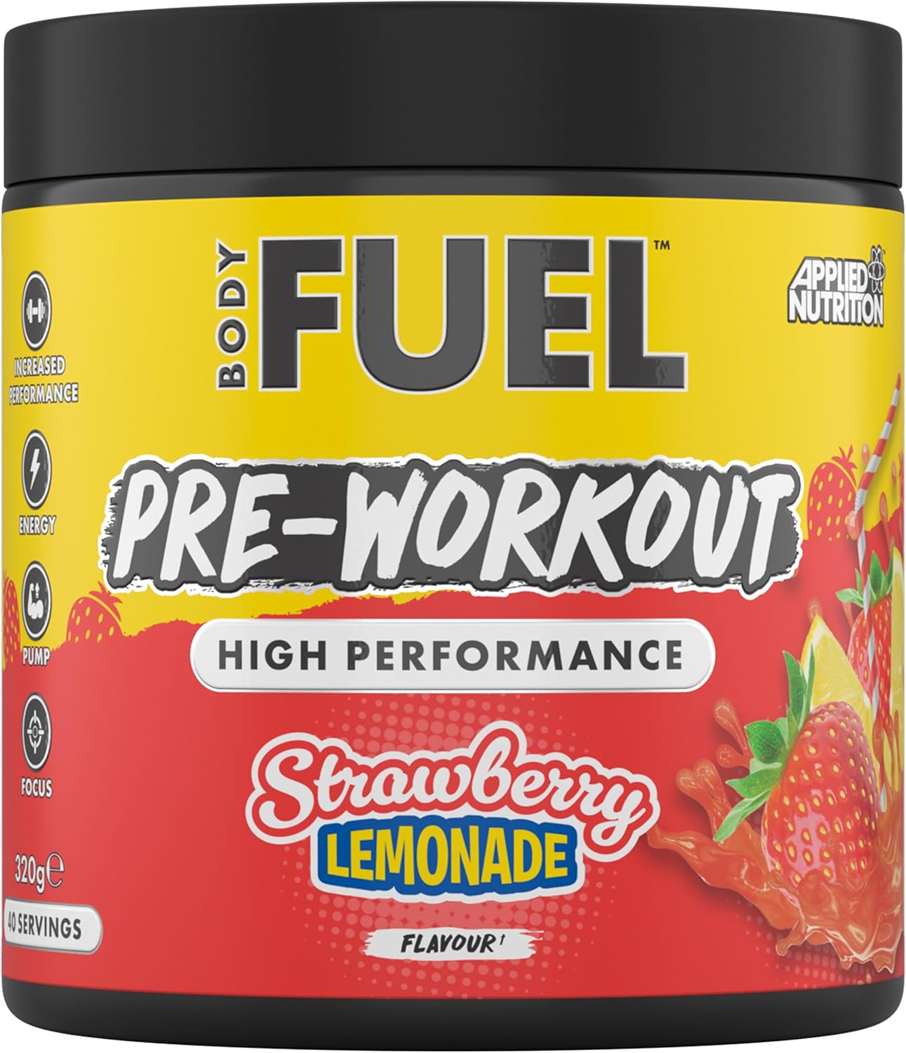 Applied Nutrition BodyFuel Pre Workout Powder - Energy & Physical Performance with Citrulline, Creatine, Beta Alanine (320g - 40 Servings) (Strawberry Lemonade)