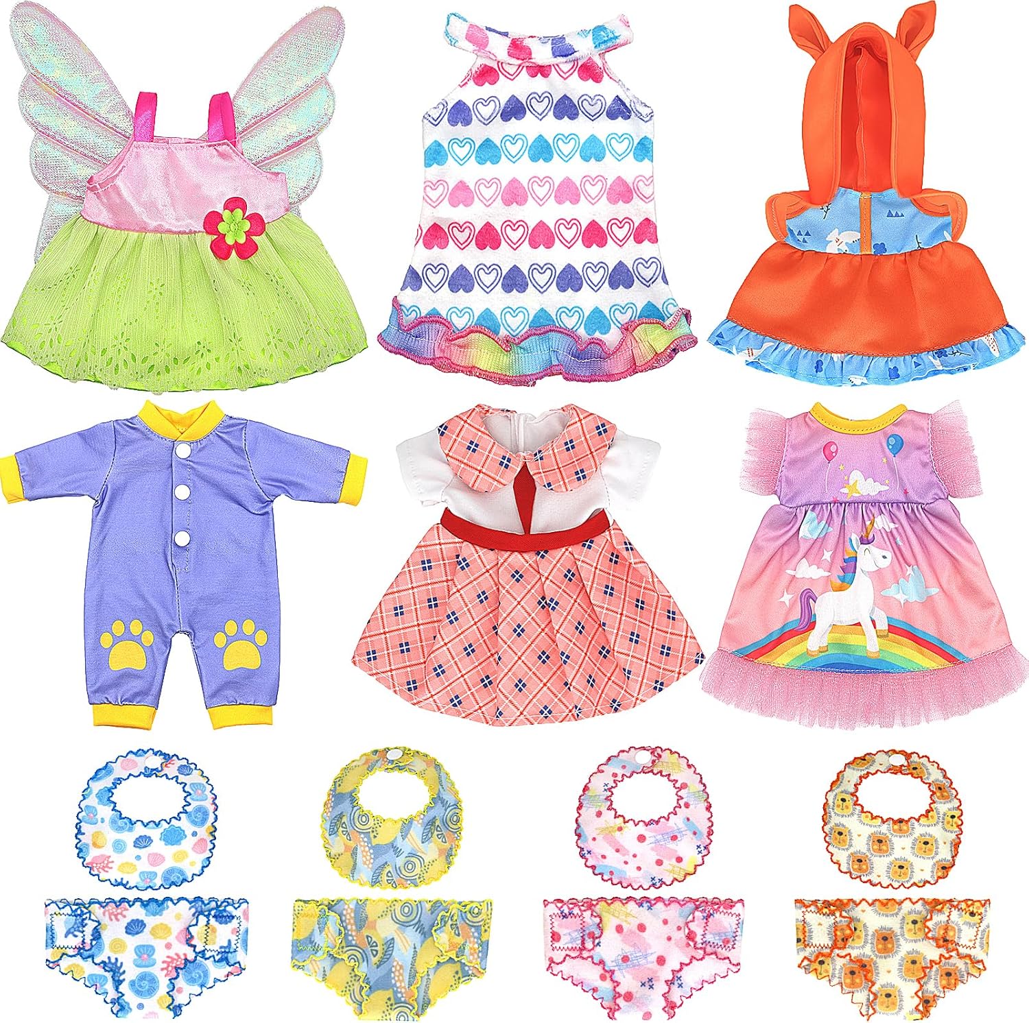 Doll Outfit Set for 12 Inch Baby Dolls, Adorable Clothes & Accessories for Newborn Dolls, Doll Dress up Toys with Dresses, Romper & Headbands, for Girls
