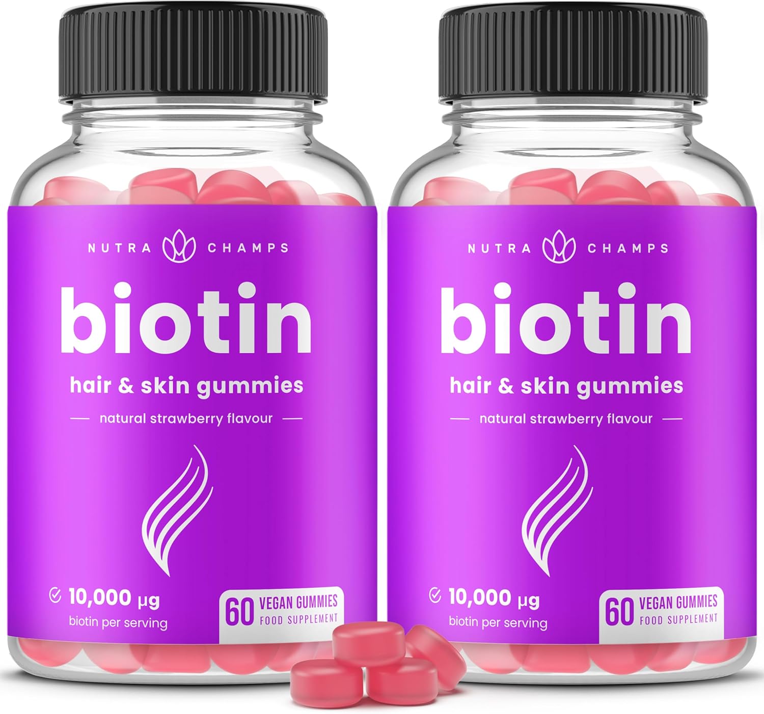 Biotin Gummies 10,000µg – Hair Skin & Nails Vitamins – Hair Growth Gummies for Women & Men – Biotin Hair Vitamins Supplement – Strawberry Hair Gummies – Vegan – 120 Gummies (2 Month Supply)