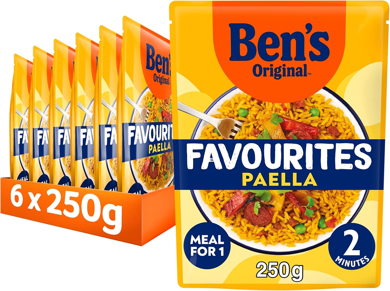 Bens Original Favourites Paella Chorizo and Vegetable ready in 2 minutes Microwave Rice Meal serves 1 multipack 6x 250g