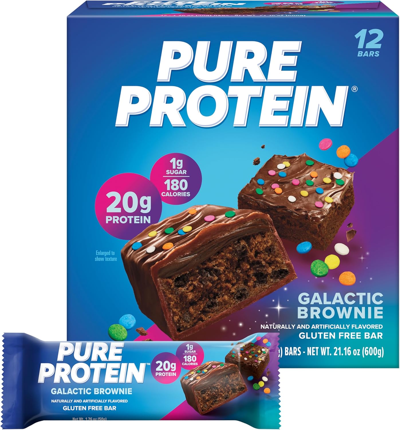 Pure Protein Galactic Brownie Bars - 12 Count Box | 20g High Protein, Gluten-Free, On-the-Go Snack | Ideal Pre & Post-Workout Fuel | Low Sugar, Great Taste!