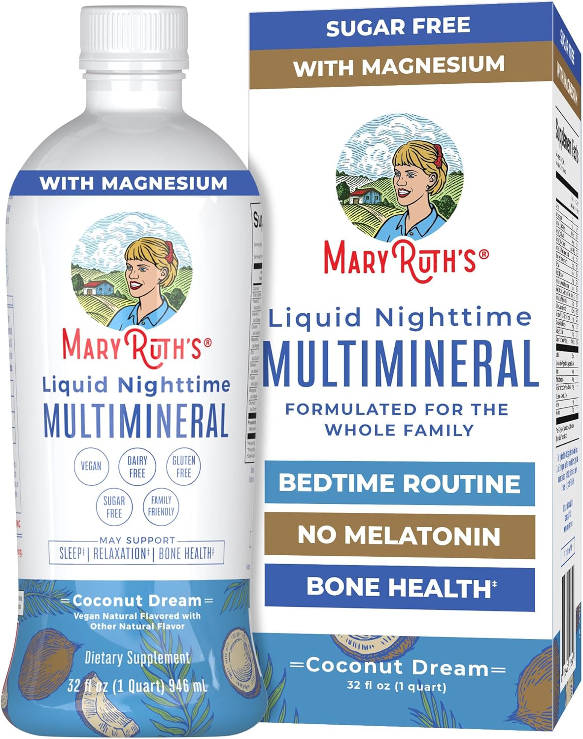 MaryRuth Organics Liquid Nighttime Multimineral | No Melatonin | Bedtime Routine | Magnesium Citrate | Calcium | Zinc | Vitamin D3| Available in 4 Flavors - Vegan | Sugar Free | Gluten Free | 32 Oz