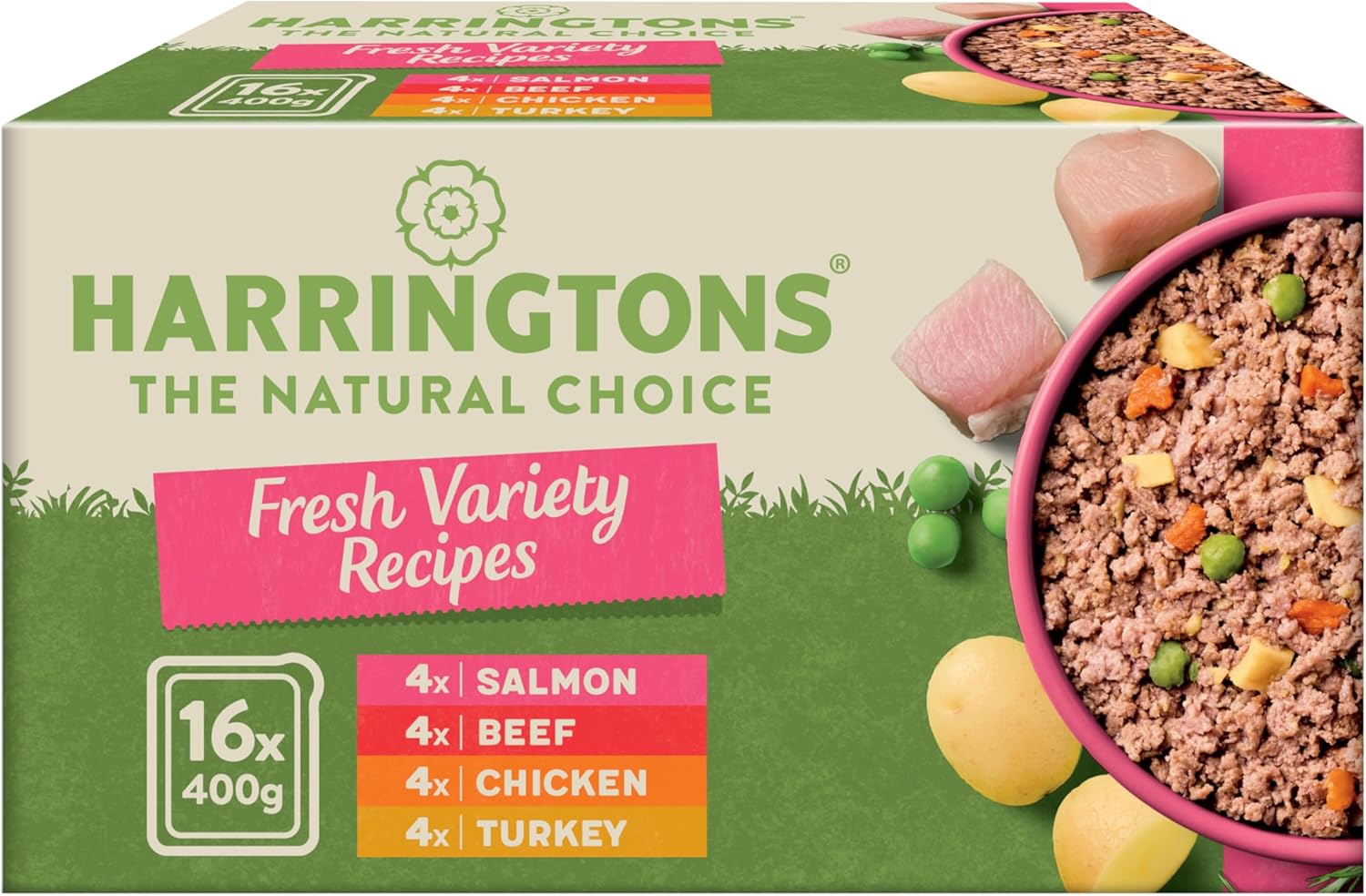 HARRINGTONS Complete Wet Tray Grain Free Hypoallergenic Adult Dog Food Classics Variety Pack 16x400g - Chicken, Lamb, Beef & Duck - Made with All Natural Ingredients