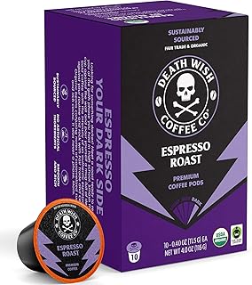 Death Wish Coffee Co. Espresso Roast Single Serve Coffee Pods - Fair Trade and Organic Coffee (10 Count)