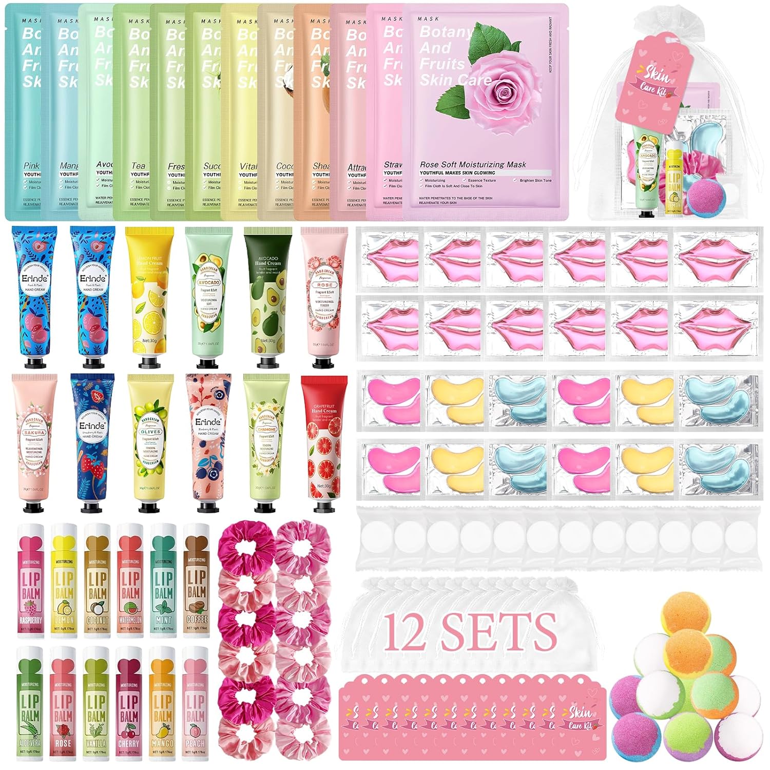 120 PCS Spa Party Supplies for Girls, Spa Party Favors Include Face Masks Skincare, Hand Cream, Lip Balm, Under Eye Patches, Lip Mask, Foot Bath Bombs, Bulk Birthday Sleepover Party Supplies for Women