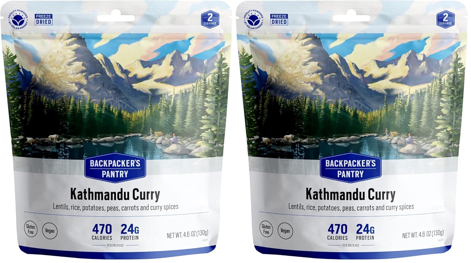 Backpacker's Pantry Kathmandu Curry, 2 Servings Per Pouch, Freeze Dried Food, 16 Grams of Protein, Vegan, Gluten Free (Pack of 2)