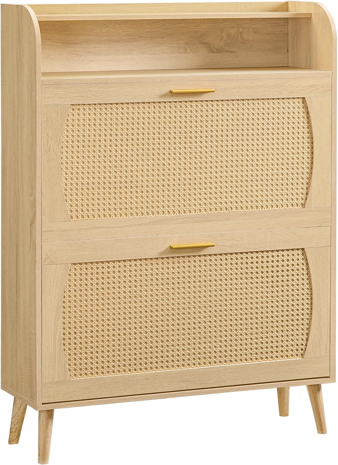 HOOBRO Rattan Shoe Cabinet, Shoe Storage Cabinet with 2 Flip Drawers, Shoe Cabinet Storage for entryway, Shoe Organizer Cabinet with Adjustable Shelves, for Hallway, Living Room, Natural NN80SC01