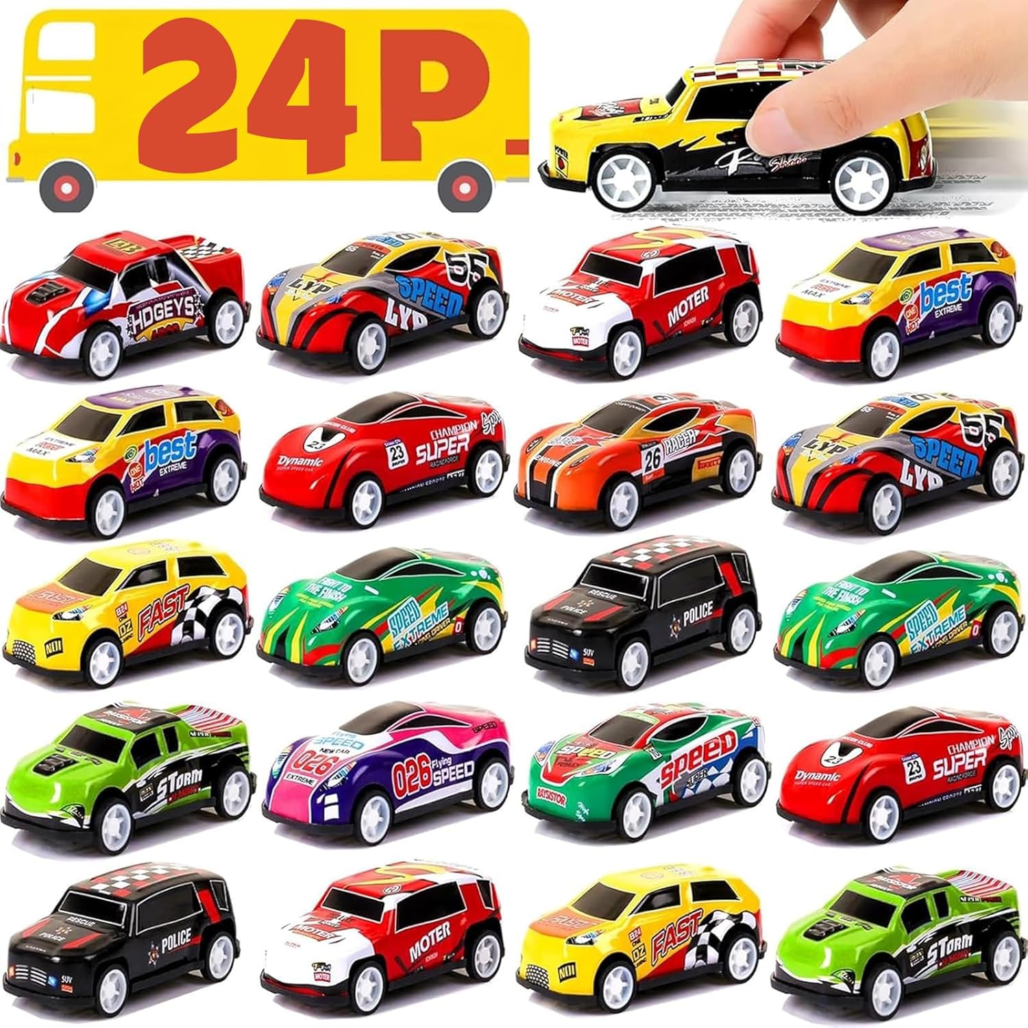 AZEN 24 Pcs Pull Back Cars Party Favors for Kids 4-8 8-12, Mini Vehicles Toy Bulk, Party Favor Race Cars Toys, Goodie Bag Stuffers for Birthday Party