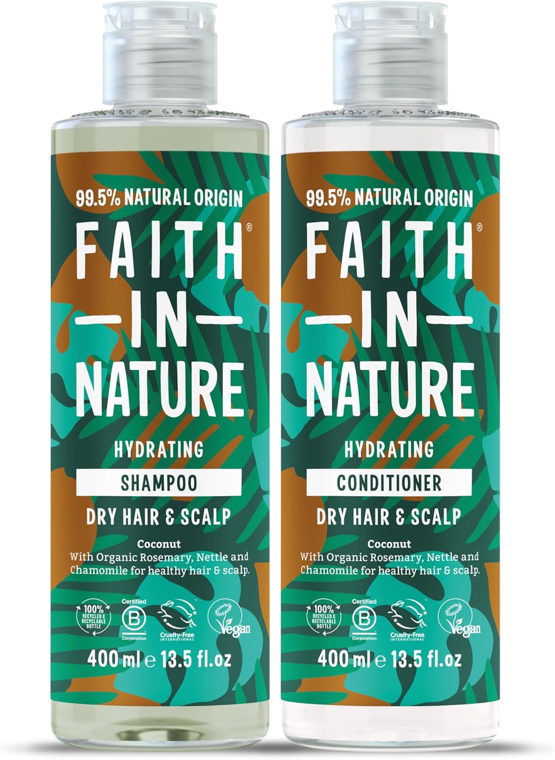 Faith In Nature Natural Coconut Shampoo and Conditioner Set, Hydrating, Vegan & Cruelty Free, No SLS or Parabens, For Normal to Dry Hair, 2 x 400ml Pack