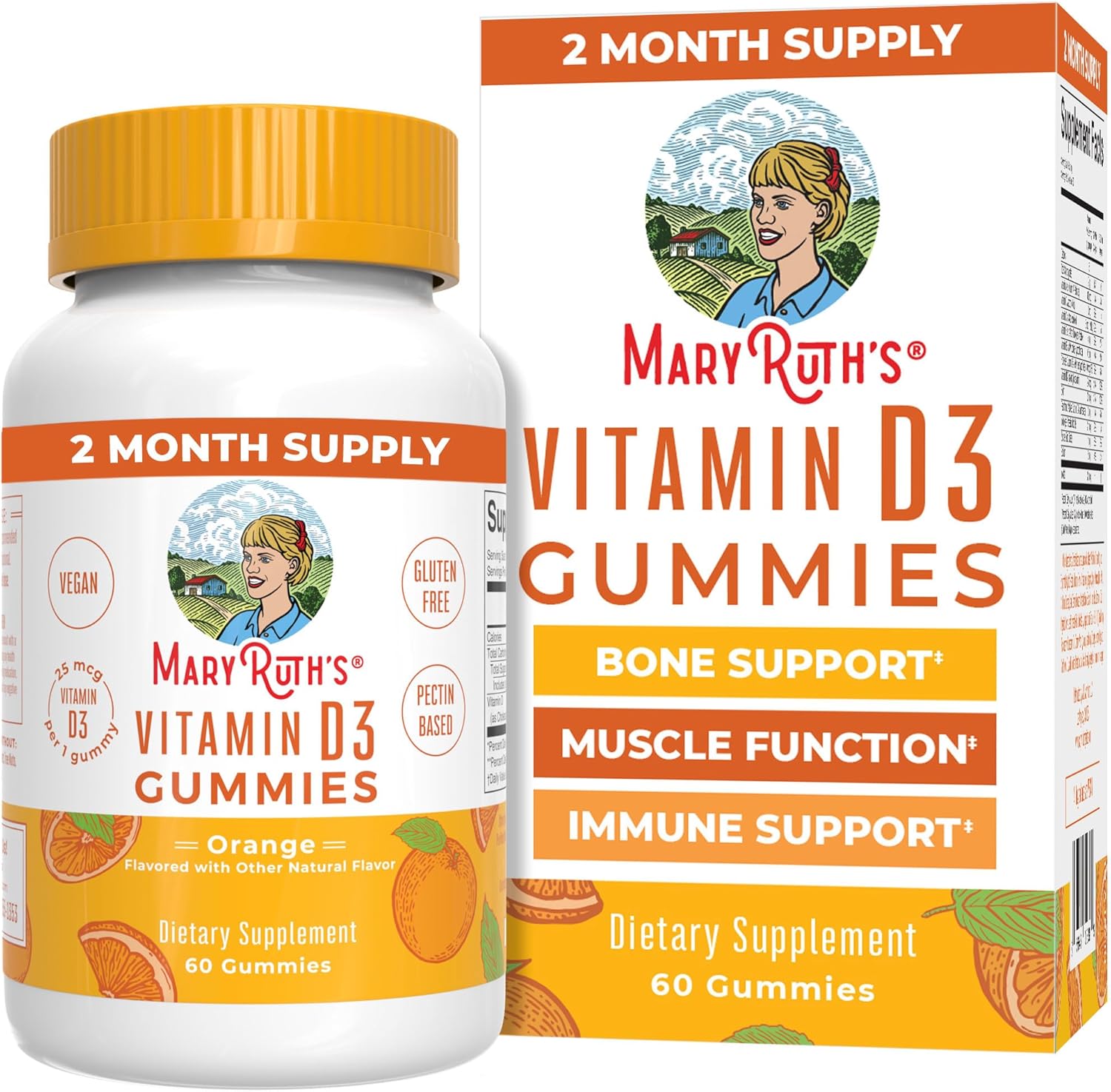 MaryRuth Organics Vitamin D3 Gummies | 2 Month Supply | Adults & Kids Vitamin D Gummy | Immune Support Supplement | VIT D3 1000IU for Bone Health&Muscle Function | Vegan | Non-GMO | Gluten Free | 60