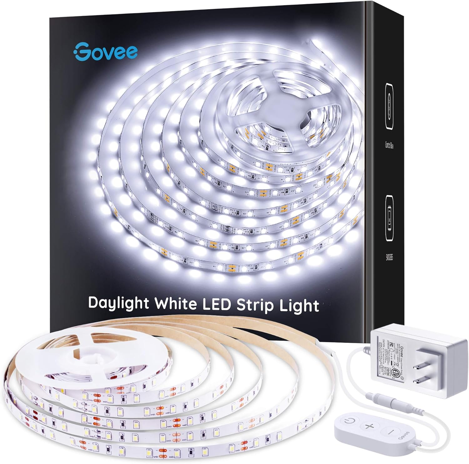 Govee White LED Strip Lights, Upgraded 16.4ft Dimmable LED Light Strip 6500K Bright Daylight White, Strong Adhesive, 300 LEDs Flexible Tape Lights for Mirror, Kitchen Cabinet, Bedroom, Halloween Decor