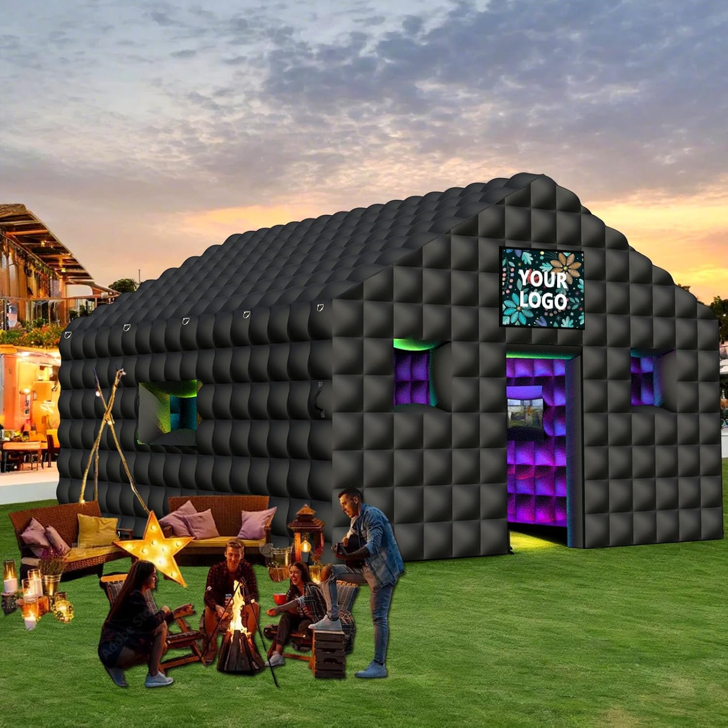 Inflatable Nightclub 20x16.5x12 Ft, Large Black Inflatable Party Club Tent for Adults Birthday Backyard Wedding Rental, 2 Doors and Logo Area