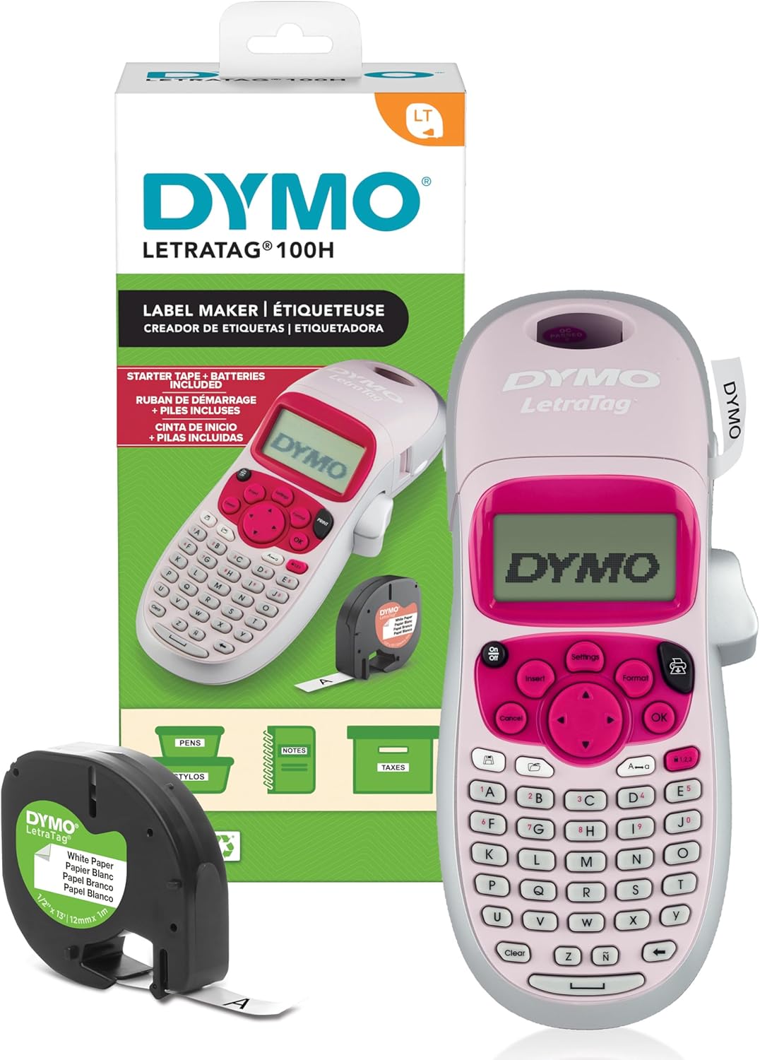 DYMO LetraTag LT-100H Handheld Aesthetic Label Maker | ABC Keyboard Label Printer with Easy-to-Use, 13 Character LCD Screen | Great for Home & Office Organization | Pink (New)