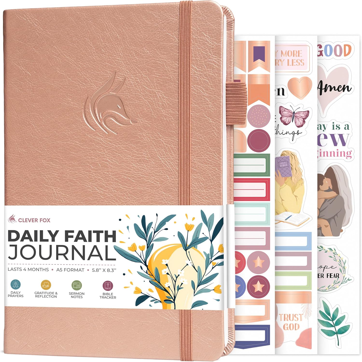 Clever Fox Daily Faith Journal – Guided Prayer, Gratitude & Bible Study Notebook – Faith Based Gifts & Journaling Supplies for Women (Rose Gold)