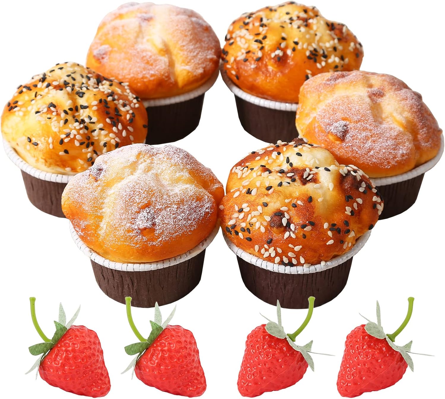 Fake Cupcakes, Artificial Cupcakes for Display, Realistic Fake Food, Artificial Cake Fake Desserts Pastries for Decoration, Decorative Faux Cakes Set C 6 Pack