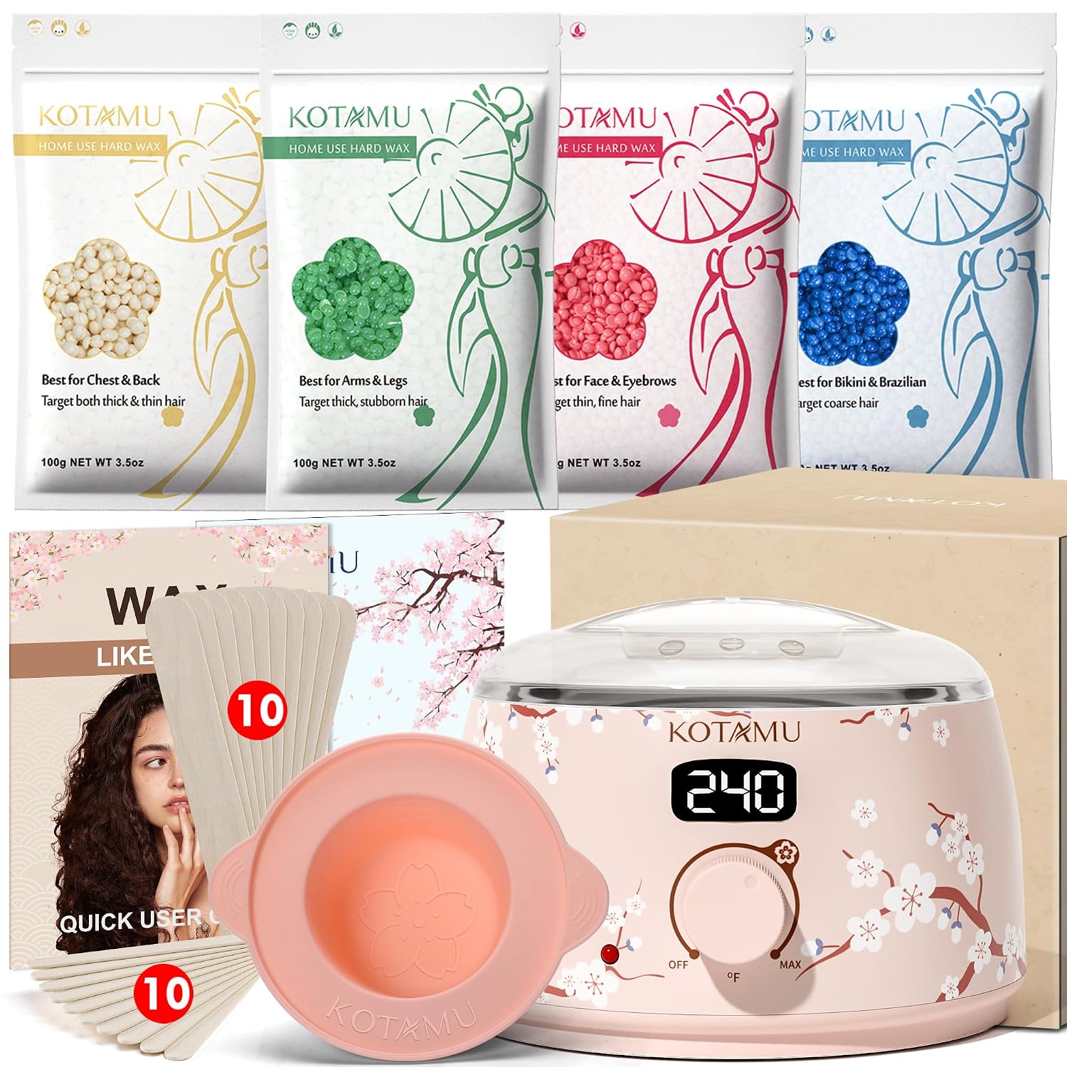 KOTAMU Waxing Kit for Women & Men, Digital Wax Warmer for Hair Removal