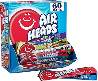 Airheads Candy Bars, Variety Bulk Box, Chewy Full Size Fruit Taffy, Gifts, Holiday, Parties, Concessions, Pantry, Non Melting, Party, 60 Individually Wrapped Full Size Bars