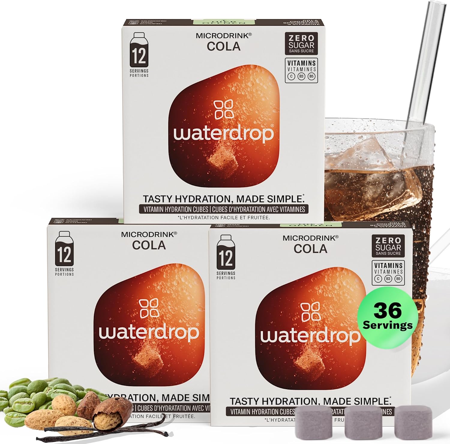 waterdrop® Microdrink COLA Special Edition - Water Flavouring - Hydration Tablet - Natural Fruit Mix - Vitamin C - Sugar Free - Kola Nut - Green Coffee - 36 Drinks