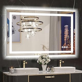 TETOTE LED Bathroom Mirror with Lights 40x24 Inch Frontlit & Backlit Lighted Vanity Mirror Anti Fog Stepless Dimmable White/Warm/Natural,CRI90+ Double Lights,Wall-Mounted(Horizontal/Vertical)