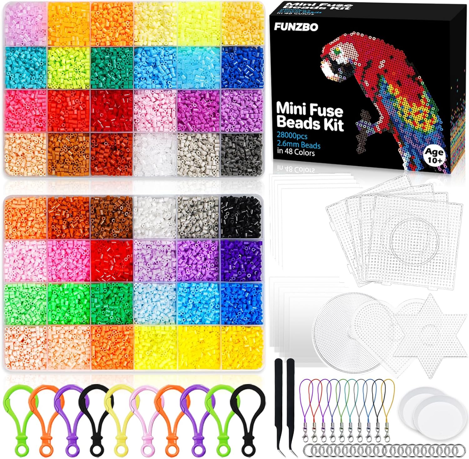 FUNZBO 28000 2.6mm Mini Size Fuse Beads Set - 48 Colors, Toys and Crafts, Arts and Crafts, Kids Room Decorations, Gifts for Girls, Boys, Kids and Teens (Non Standard Size)