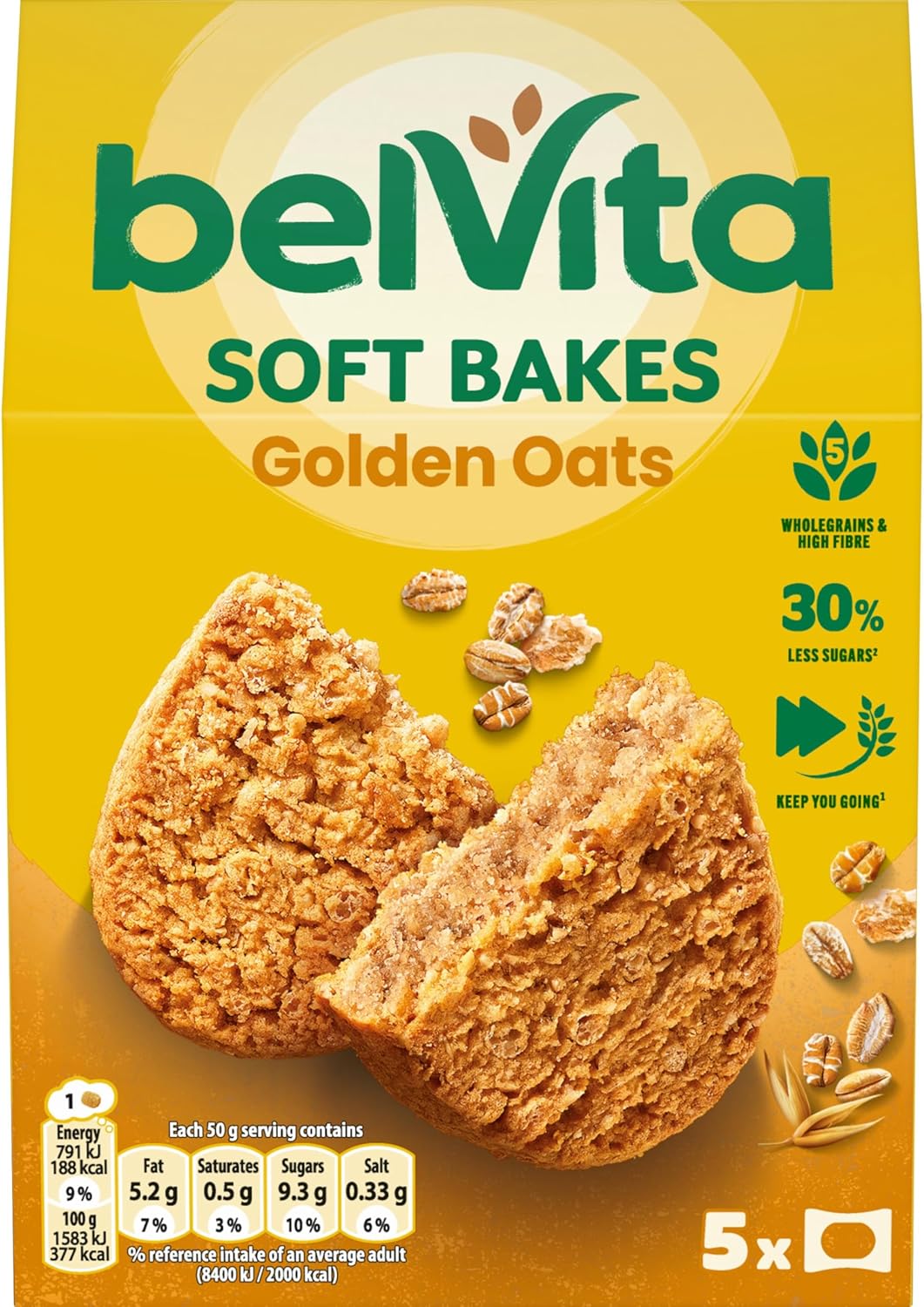 belVita Soft Bakes Golden Oats, Wholegrain Cereals, 6 x 250g