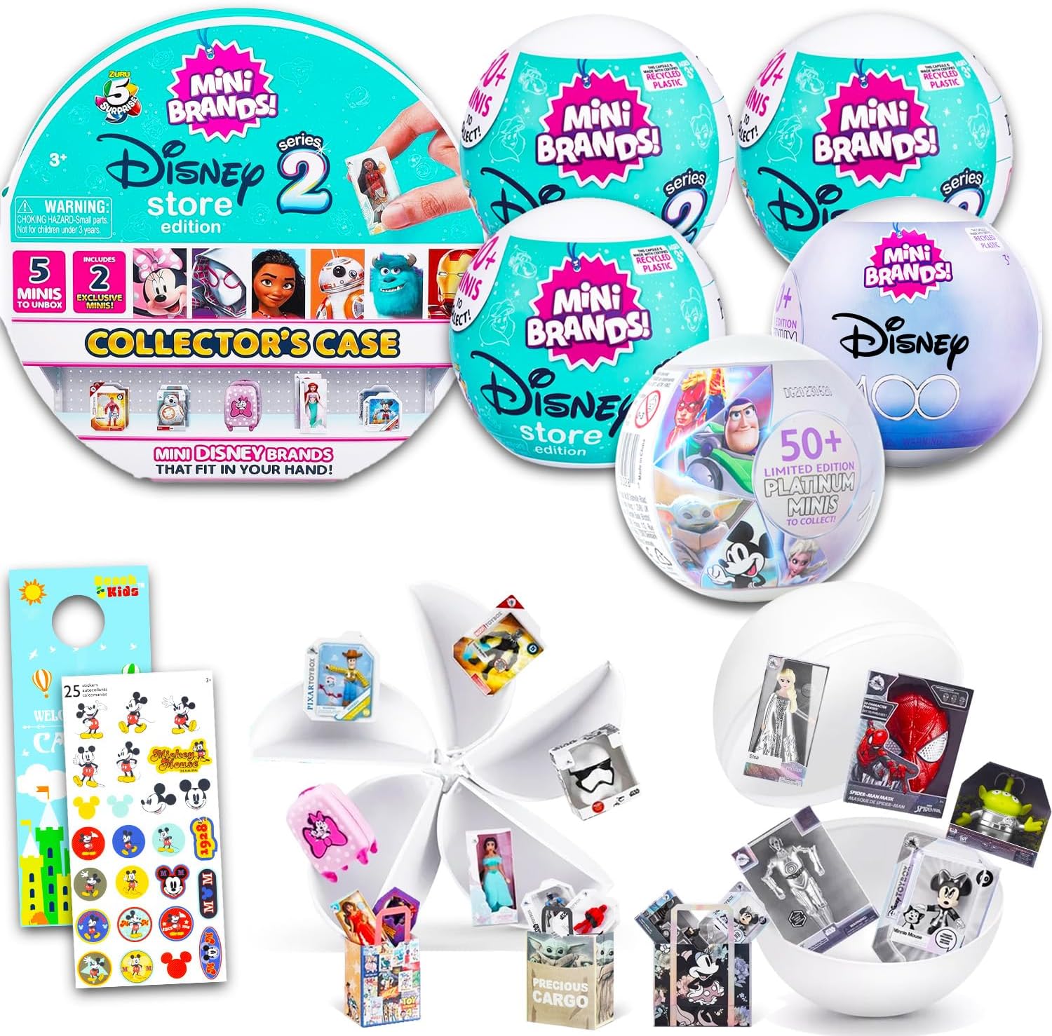 ZURU Mini Brands Disney Variety Pack Set - 5 Pack Surprise Miniature Toys Mystery Bundle with Blind Balls, Collector's Case, Stickers, More | Mini Brands Disney 100 Platinum Series