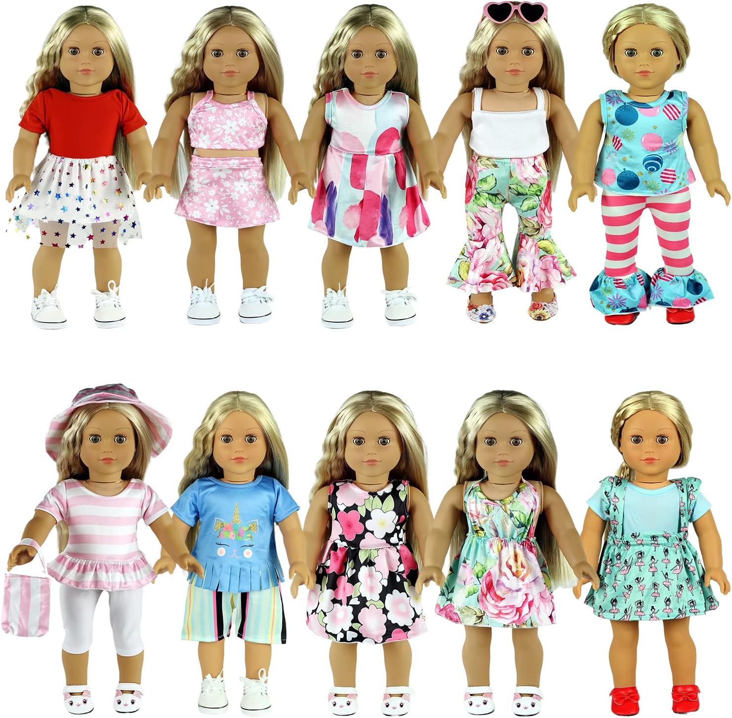 20 pcs 18 inch Doll Clothes and Accessories for American 18 inch Girl Doll Clothes Gift Including 10 Complete Sets of Clothing