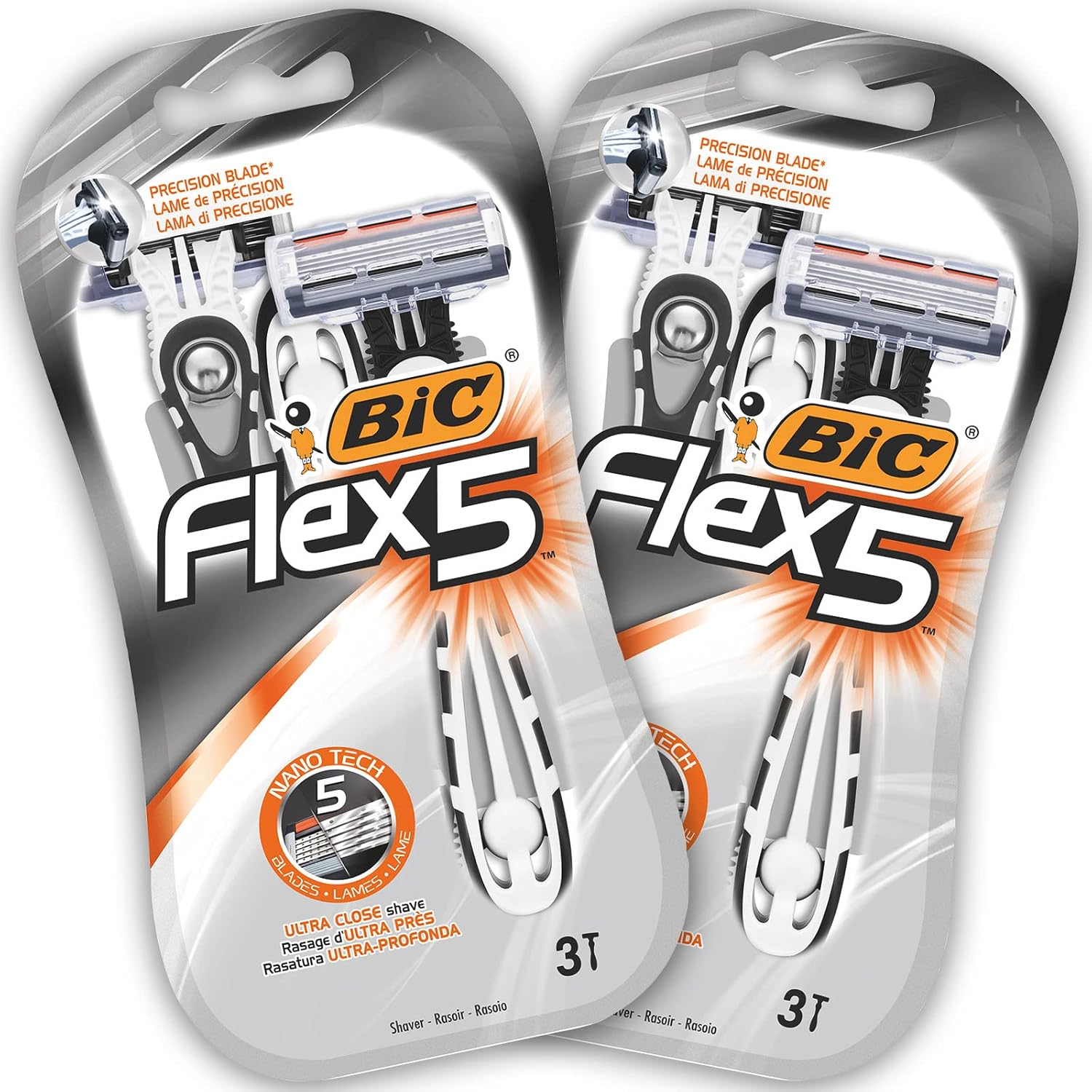 BIC Flex 5 Disposable Men's 5-Blade Razors with Moveable Blades for a Close Shave, Solid Control, Pack of 6