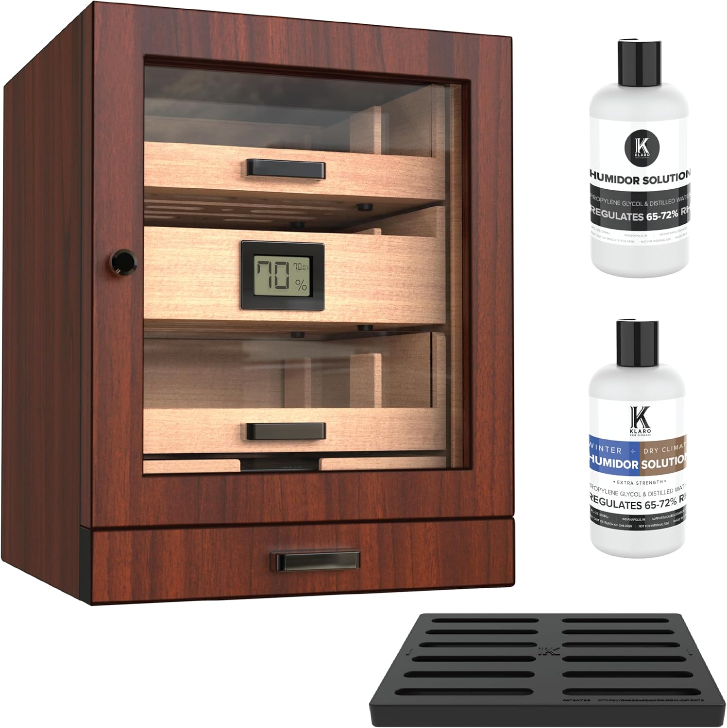 CASE ELEGANCE Luca Humidor Cabinet Stores 80-100, Cigar Humidor Box with Spanish Cedar, Glass Display, Easy Humidification System, Digital Hygrometer - Brown
