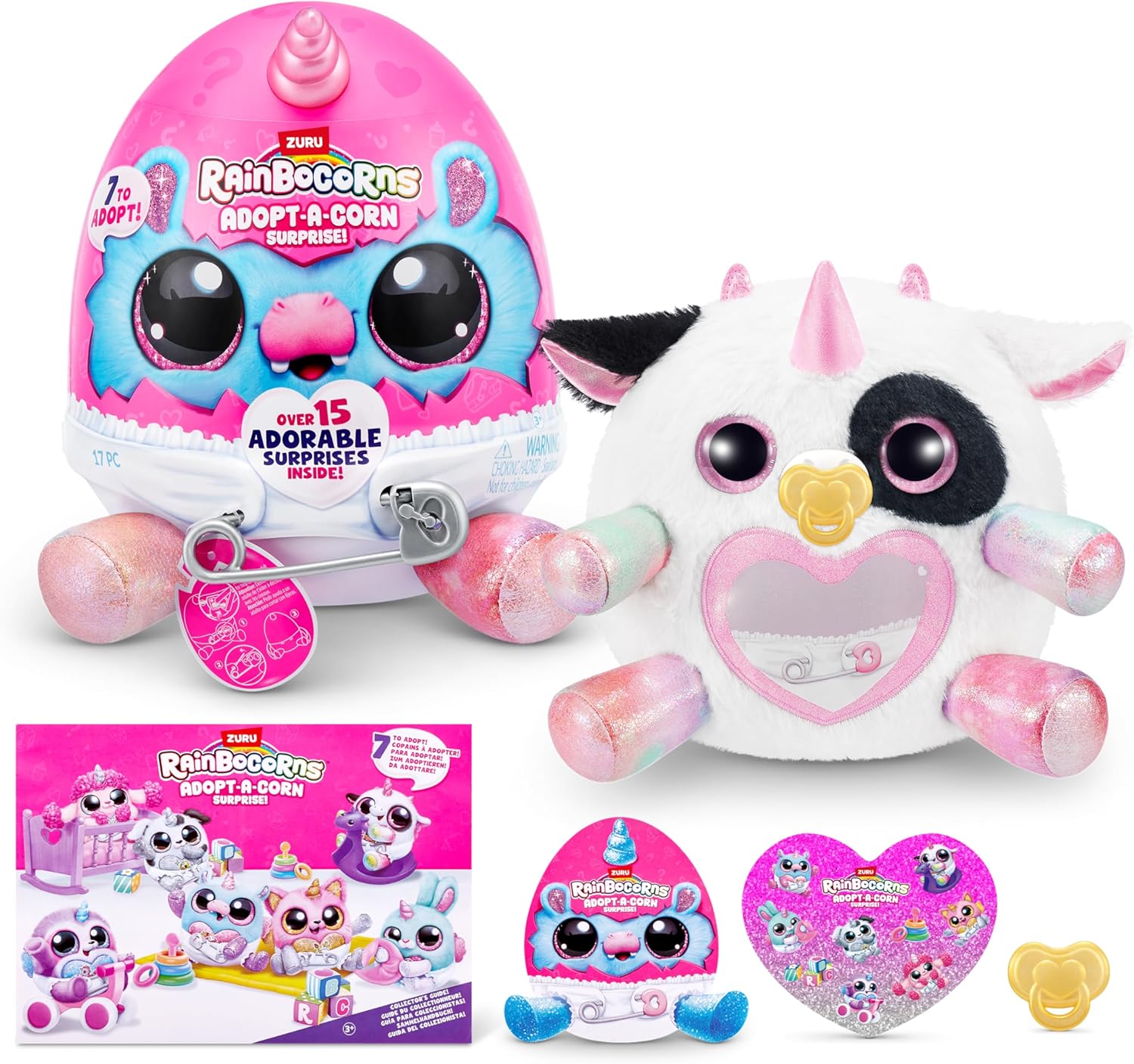 Rainbocorns Adopt-A-Corn Surprise (Cow) by ZURU, 15+ Surprises, Collectible Plush, Baby, Surprise Eggs for Girls & Children Ages 3+