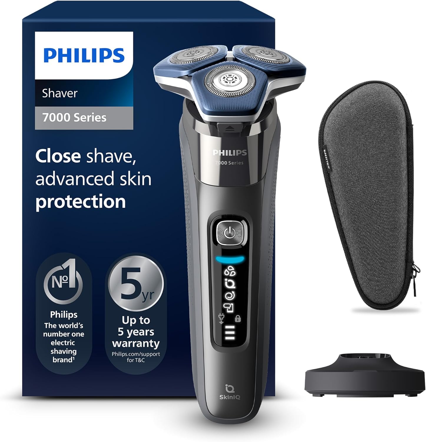 Philips Shaver Series 7000 - Wet & Dry Mens Electric Shaver with SkinIQ Technology, Pop-up Trimmer, Charging Stand, Travel Case and Cleaning Brush (Model S7887/35)