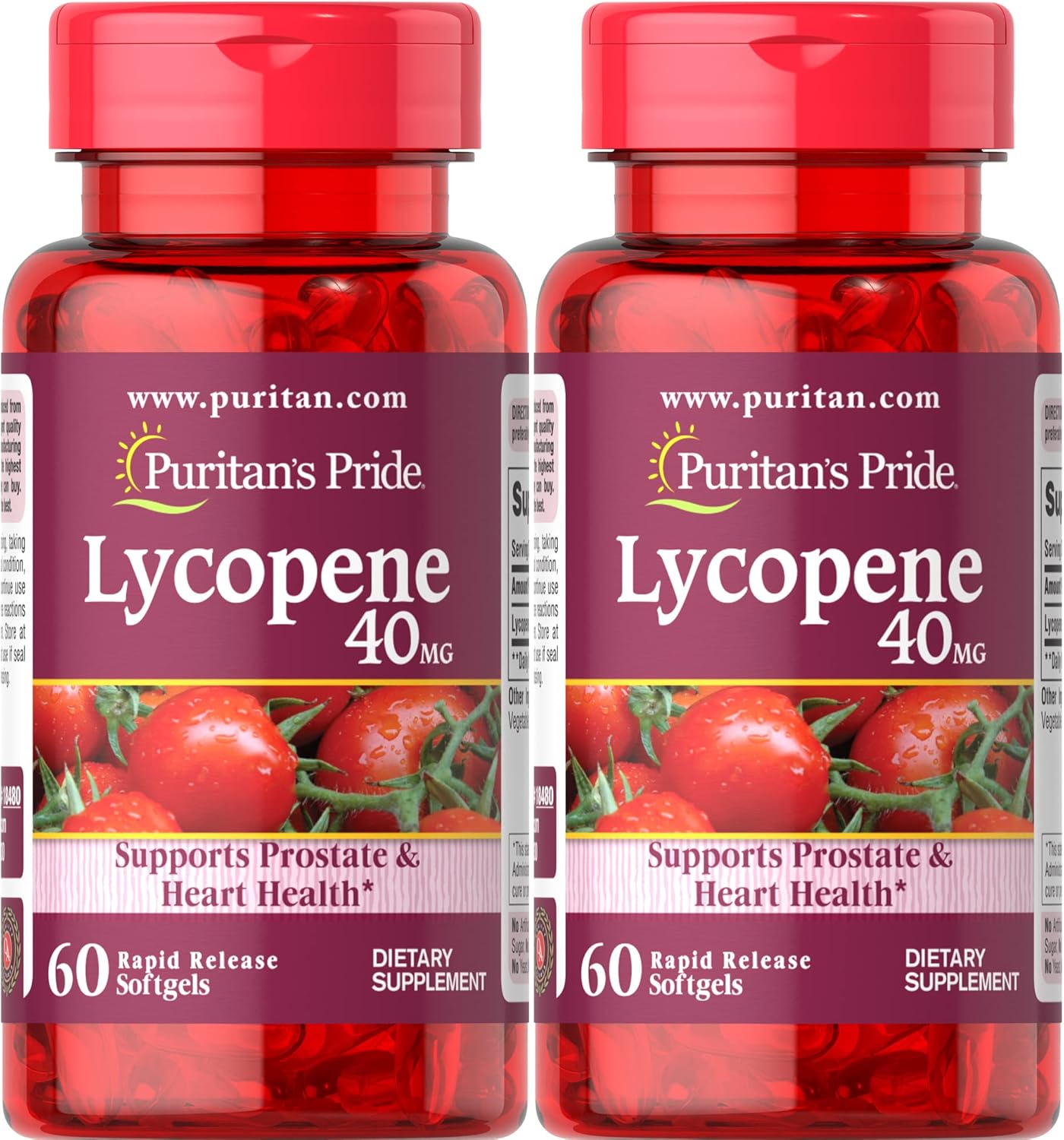 Puritan's Pride Premium Lycopene 40mg, Dietary Supplement for Prostate, Antioxidant, Heart Health, and Overall Health Support, 2 Month Supply, 60 Rapid Release Softgels, 2 Pack