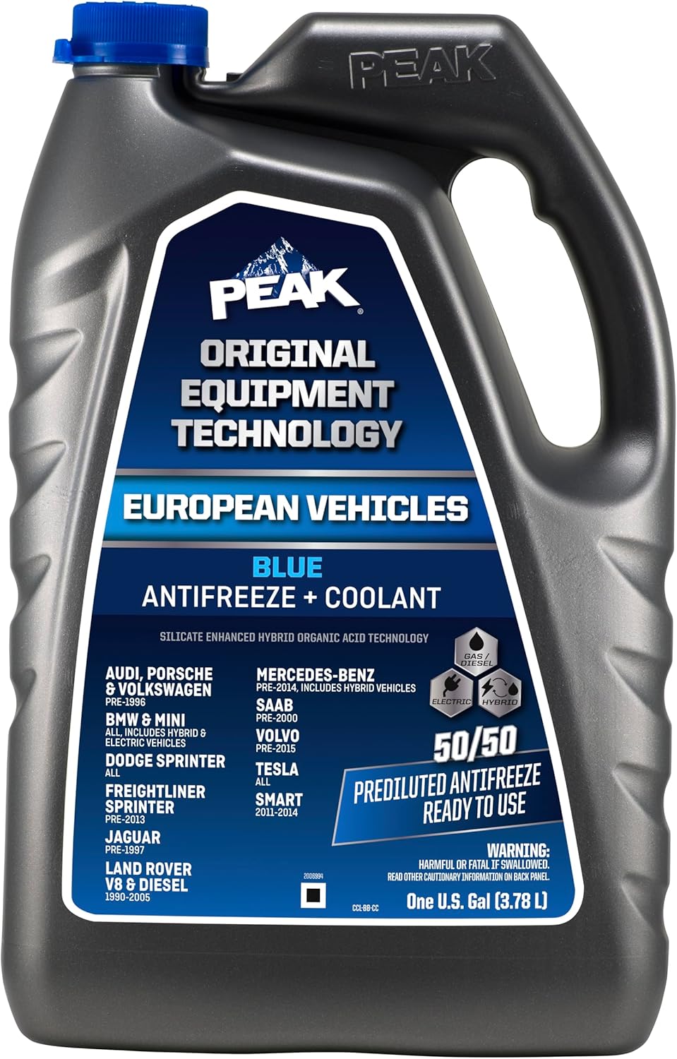 PEAK OET Extended Life Blue 50/50 Prediluted Antifreeze/Coolant for European Vehicles, 1 Gal.
