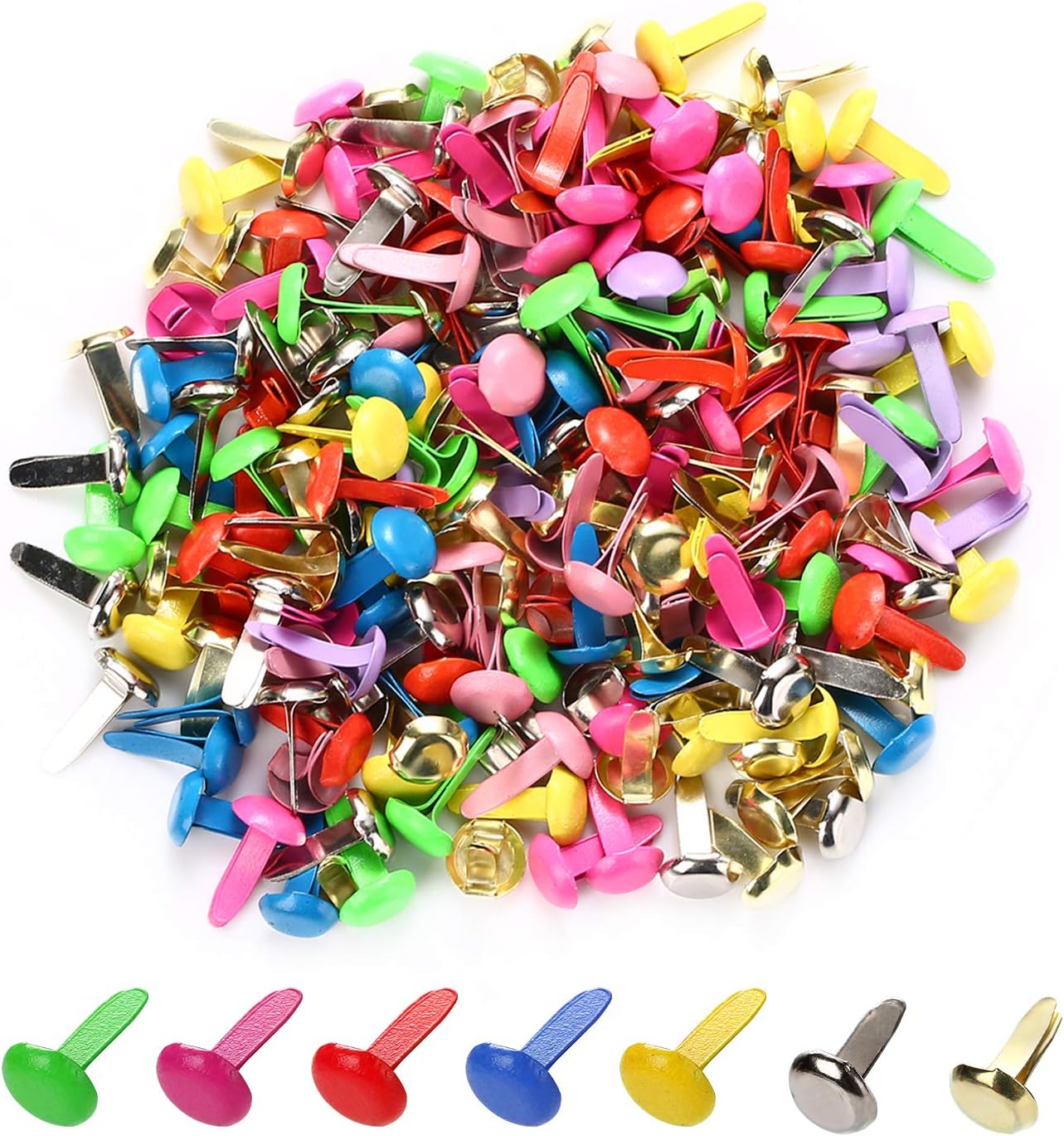 moinkerin 200 Pcs Split Pins Pastel Metal Brad Fasteners Mini Brads, 8mm x 12mm Multicolor Round Brads for Paper Craft DIY Stamping Scrapbooking