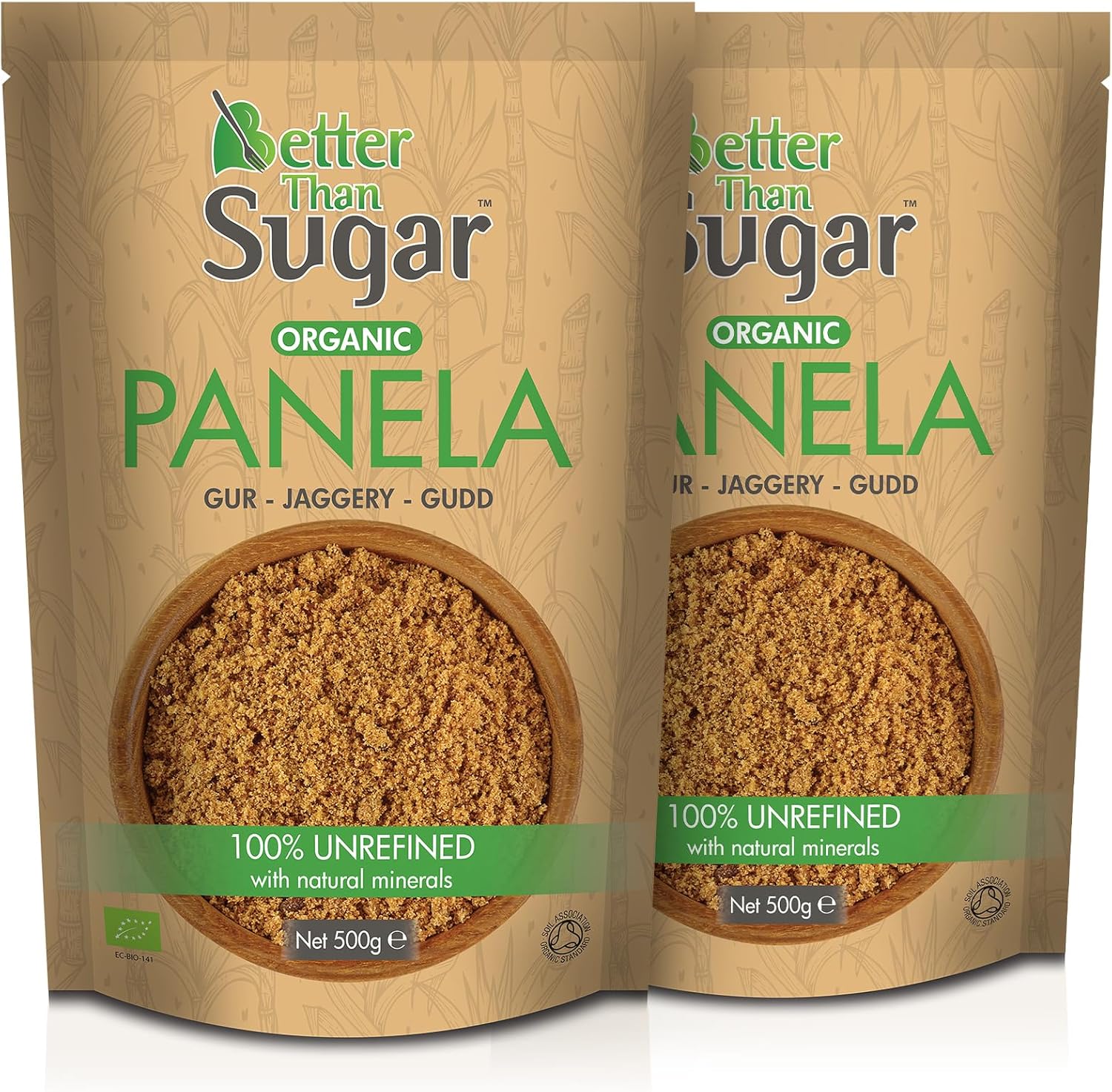 Better Than Sugar | Pack of 2 (500g) Panela Brown – Contains Natural Minerals, Organic Jaggery, Unrefined Whole Cane Juice, Suitable for Vegans, GMO Free