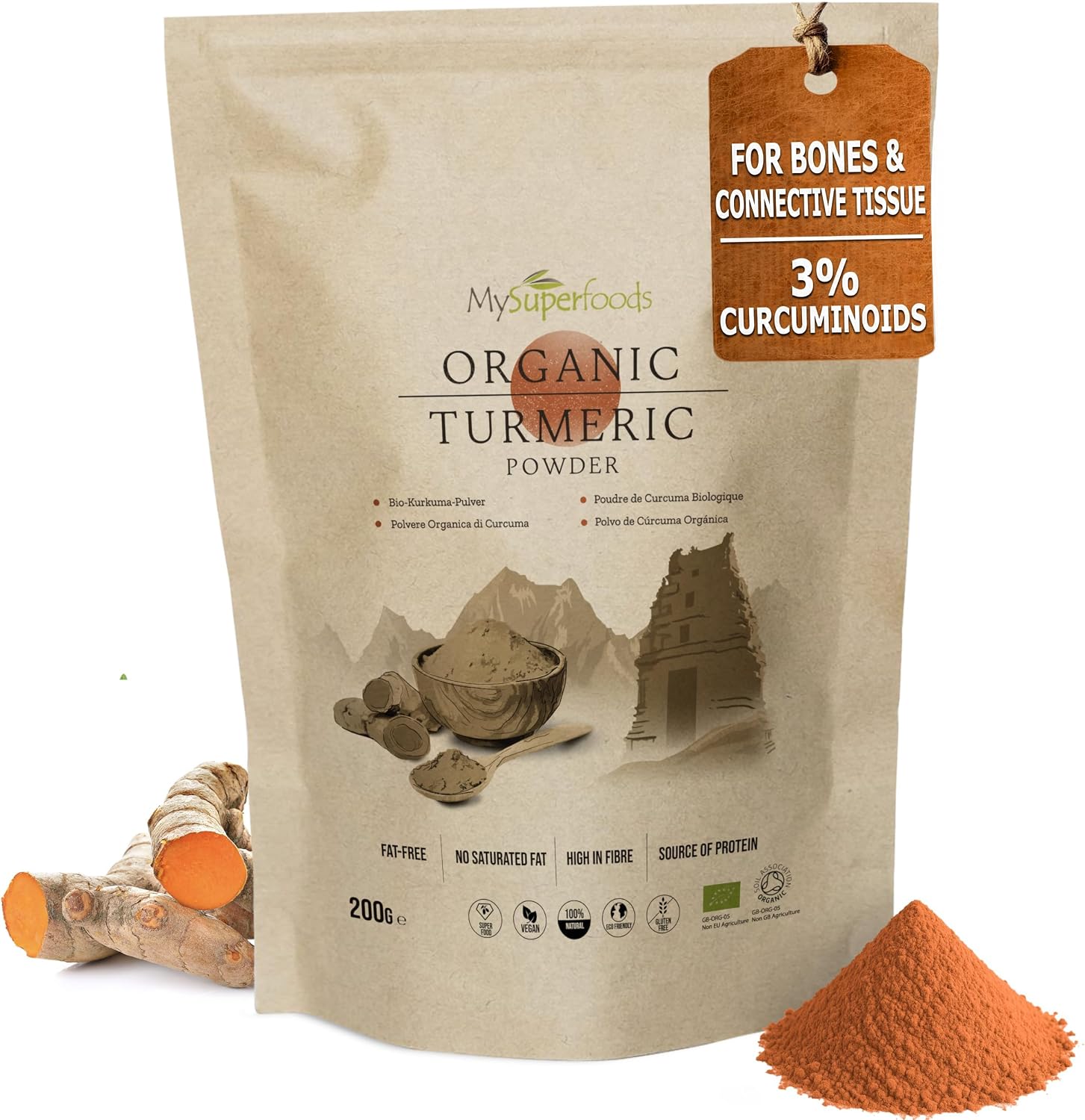 MySuperfoods Organic Turmeric Powder 200g, 3% Curcuminoids, Whole Root