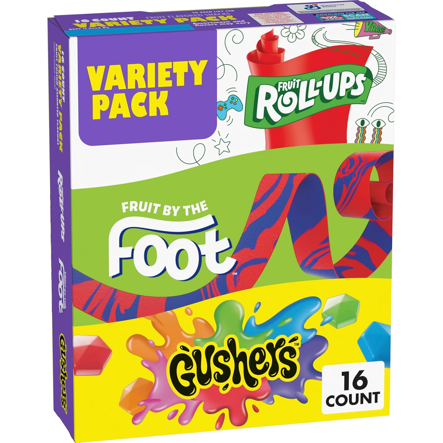 Fruit Roll-Ups, Fruit by the Foot, Gushers, Easter Basket Stuffers, Fruit Flavored Snacks Variety Pack, Gluten Free, 16 Ct, 10.2 oz