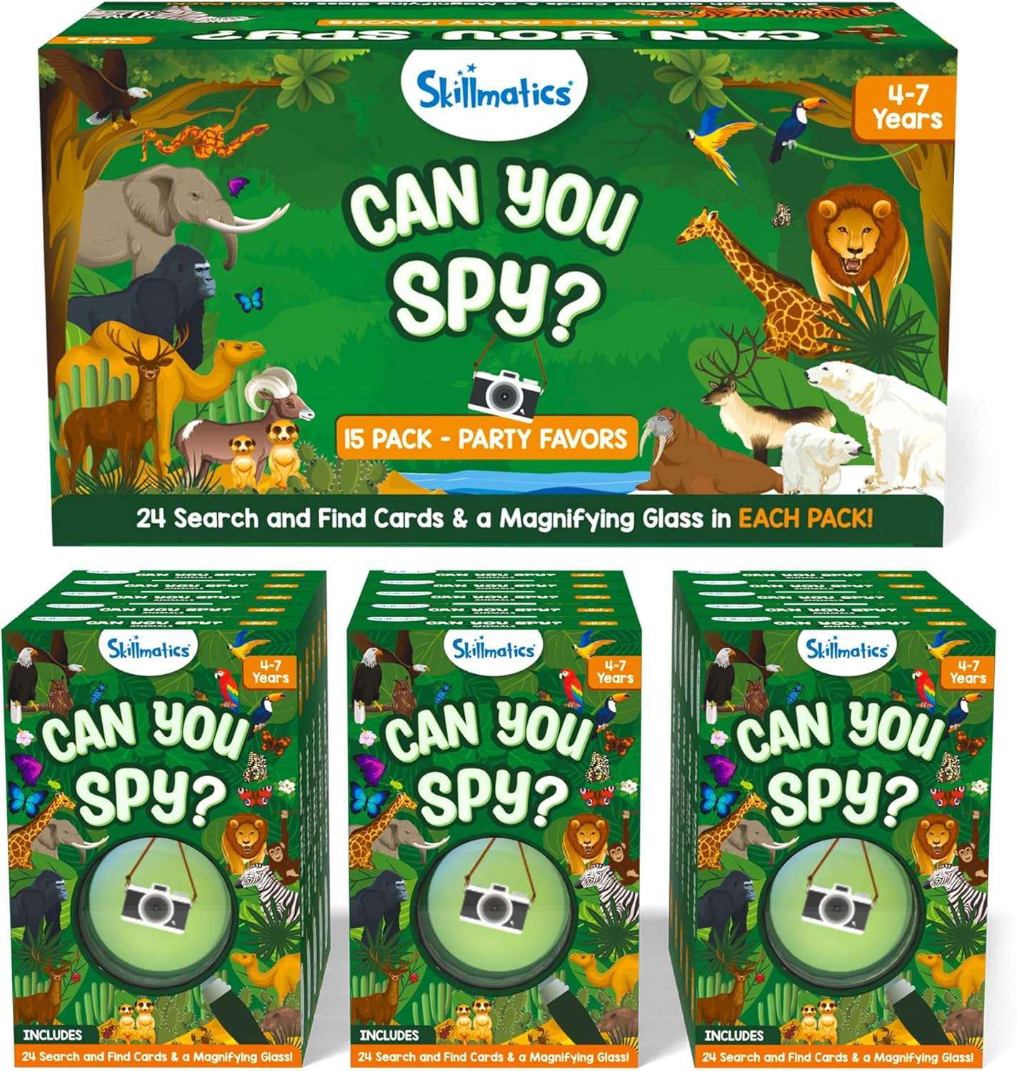 Skillmatics Party Favors (Pack of 15) - Can You Spy Animals Cards Set, Goodie Bag for Kids, Play Search & Find Educational Games, Gifts for Girls, Boys Ages 4, 5, 6, 7