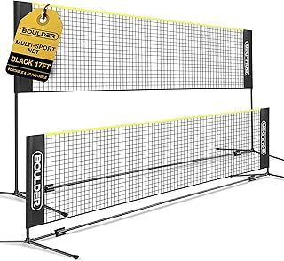 Boulder Badminton Pickleball Net - Height Adjustable Portable Net for Kids Volleyball, Tennis and Backyard Games - Easy Setup Outdoor or Indoor Sports Net with Poles