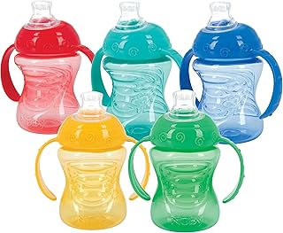 Nuby Two-Handle No-Spill Super Spout Grip N' Sip Cup, 8 Ounce, Single pack of 1 Cup, Colors May Vary