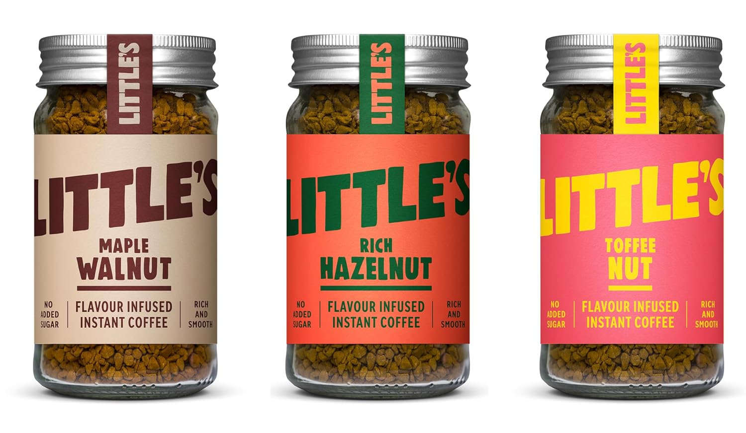 Little’s Flavored Instant Coffee Nut Lovers Gift Set of 3 – Maple Walnut, Toffee Nut, Rich Hazelnut – No Added Sugar, Freeze-Dried Instant Coffee, 3 x 1.76 oz Jars, Total 42 Servings