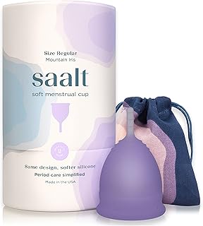 Saalt Soft Menstrual Cup - Best Sensitive Reusable Period Cup - Wear for 12 Hours - Tampon and Pad Alternative (Regular (Pack of 1), Mountain Iris)