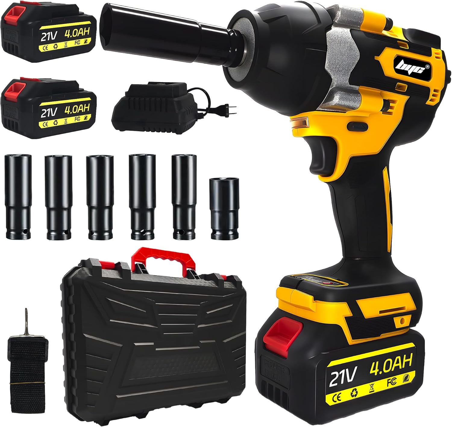 Cordless 1/2 Inch Impact Wrench,1000 N.m(740 Ft-lbs) Brushless High Torque Electric Impact Gun, 3300RPM Power Impact Driver, 2x 4.0AH Li-ion Battery,Charger & 6Pcs Sockets for Car Home DIY Furniture