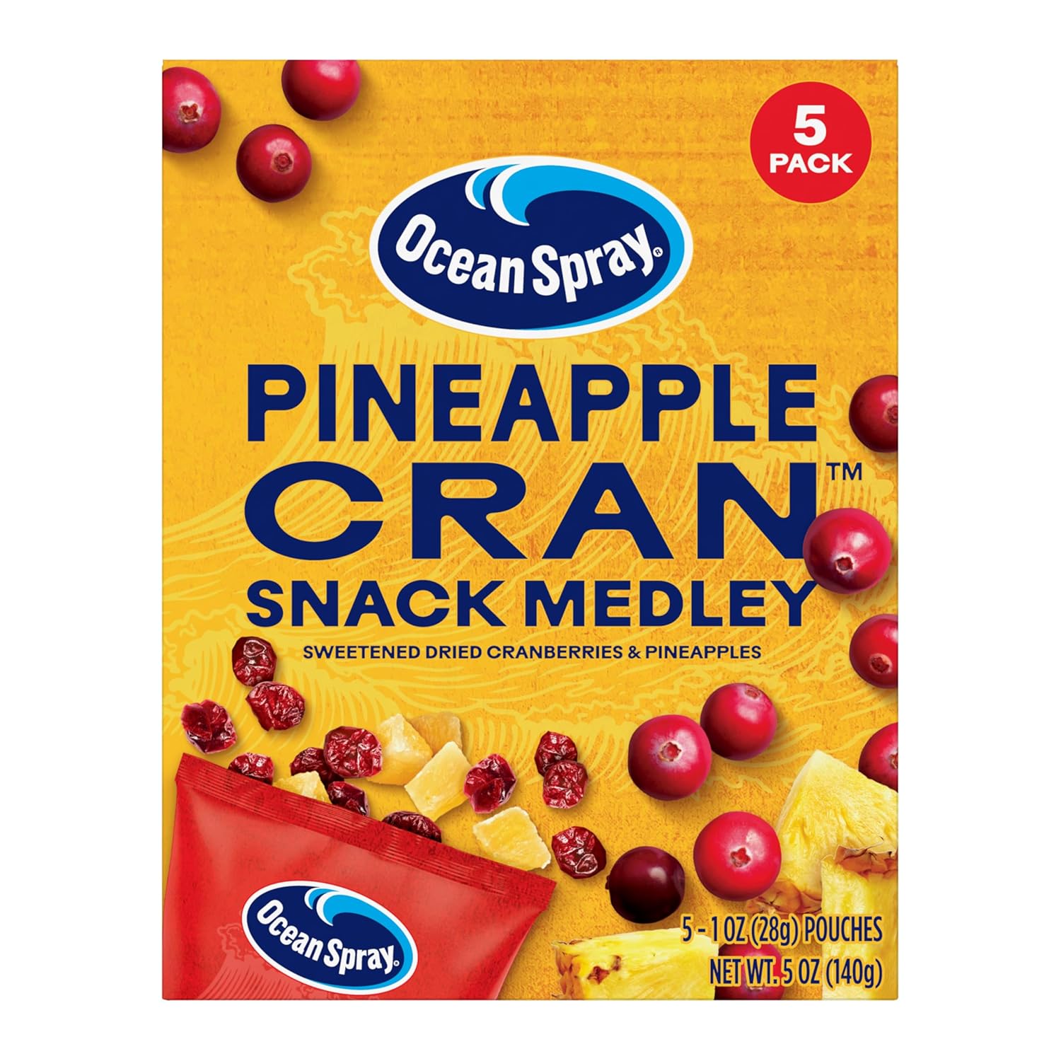 Ocean Spray® Pineapple Cran™ Snack Medley, Cranberry and Pineapple Dried Fruit Snack, 1 Oz Pouches, 5 Count